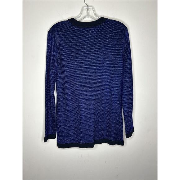 Vintage Doncaster Women’s Wool Blend Full Zip Sweater Blue Sparkly V Neck Party - Picture 8 of 8